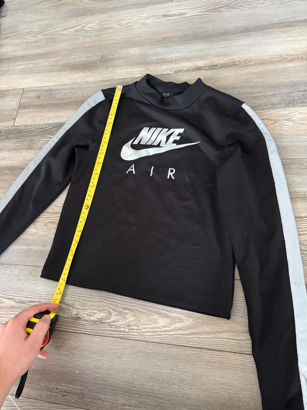 Nike Black Crewneck Sweatshirt with Light Gray Stripe and Silver Logo